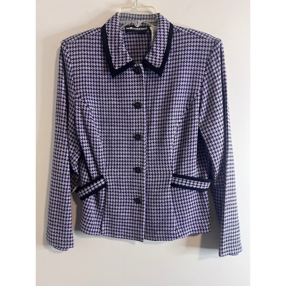 Sag Harbor Dress Purple Houndstooth Blazer Jacket Button Front Size 12 20-26430